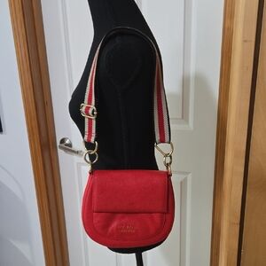 TED BAKER Red Crossbody Saddle Bag with Striped Strap